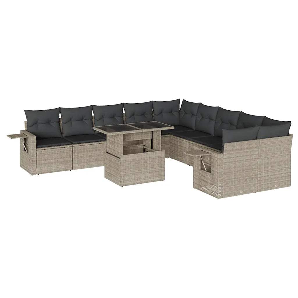 Set Divani da Giardino 11 pz con Cuscini in Polyrattan Grigio