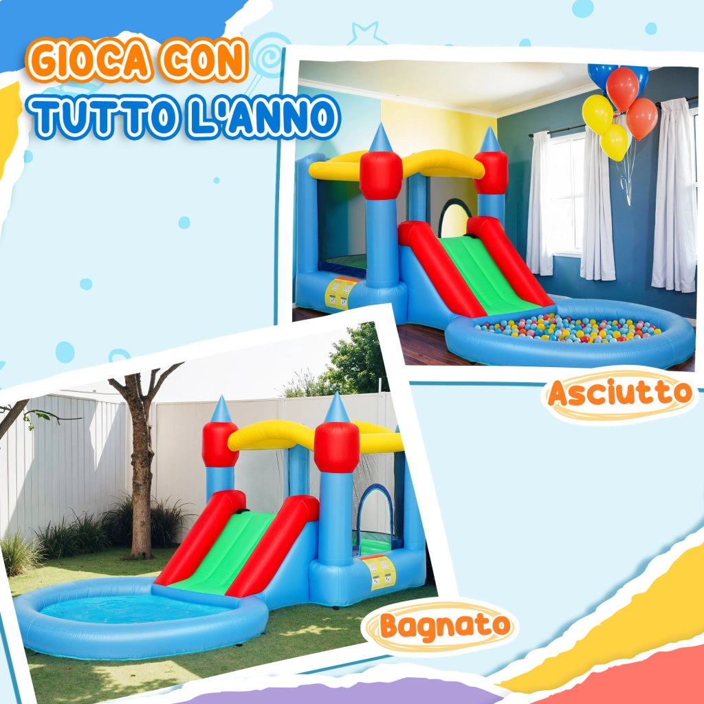 Castello gonfiabile per bambini con scivolo ¨C zephmum ¨C 415x205x190cm, multicolore