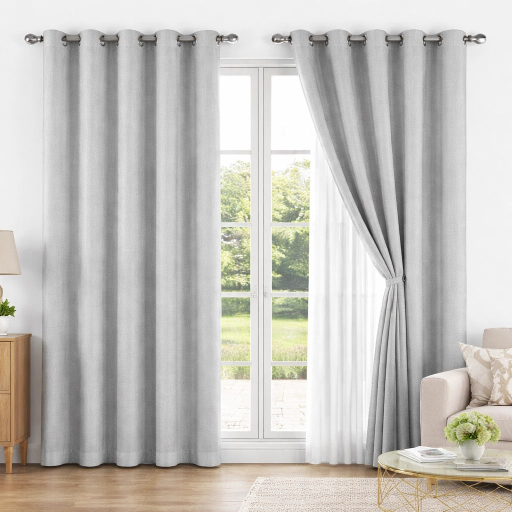Tenda Oscurante 140x290cm con Anelli Cromo Tessuto Morbido Moderno Beige