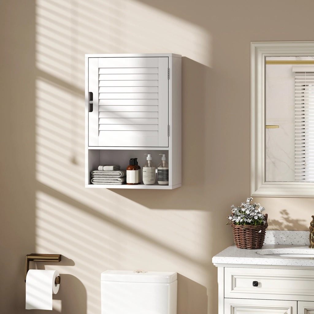 Armadietto da bagno con ante a listelli, ripiano regolabile e vano aperto ¨C Minimal ¨C bianco 40x20x60 cm