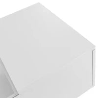 Tavolino da caffè bianco con rivestimento in vetro, illuminazione LED, controllo tramite app, 2 cassetti e 1 vano aperto, 100×50×35,5 cm, Bianco