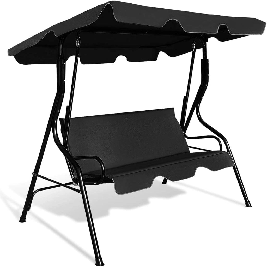 Dondolo da Giardino, a 3 Posti, Sedia da Oscillazione, Altalena con Tettuccio Ricambiabile, Portata di 210 kg, Verde/Marrone/Nero