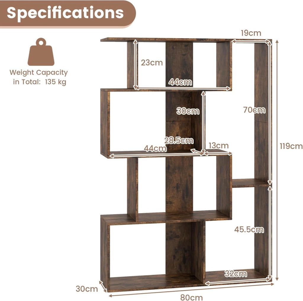 Libreria, scaffale aperto per ufficio con 6 ripiani, divisorio, scaffale per presentazione, scaffale per soggiorno, studio e ufficio, 80 x 30 x 119 cm (marrone)