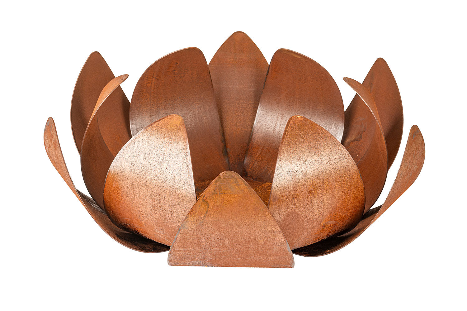 Braciere a Legna Struttura a Petali Sovrapposti Ninfea in Acciaio Corten Effetto Ruggine