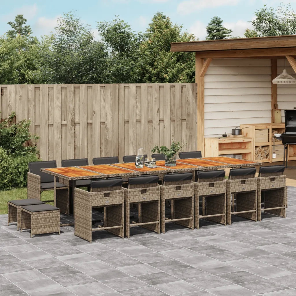Set da Pranzo da Giardino 17pz con Cuscini Grigio in Polyrattan 3277957