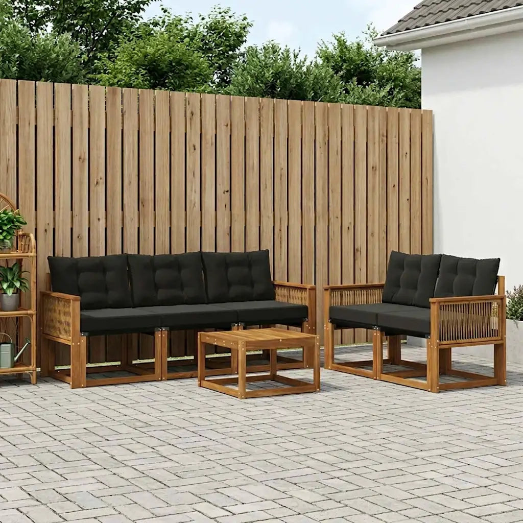 Set di divani da esterno con cuscino 6 pcs Naturale e Nero 3381780