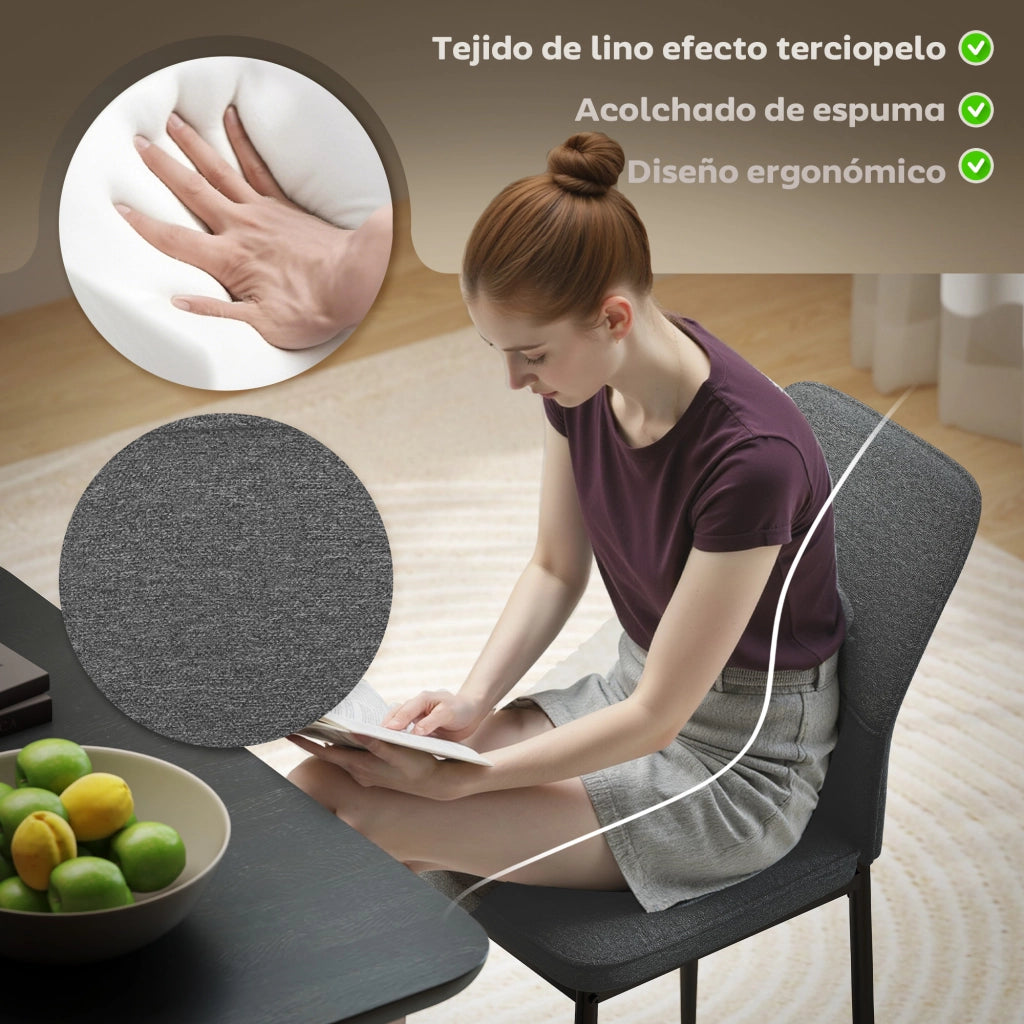 Set di 2 Sedie da Pranzo con Rivestimento in Velluto e Struttura in Metallo ¨C Zephmum ¨C Grigio 45x57x86 cm