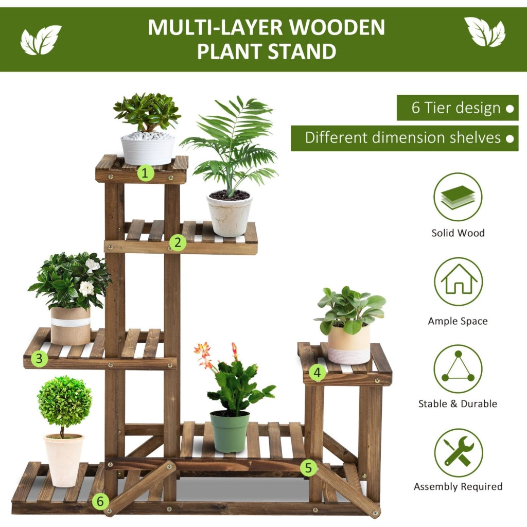 Easycomfort Scaffale Porta Piante Asimmetrico a 6 Livelli per Giardino e Casa in Legno, 98x28x96.5cm