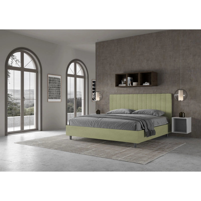 Letto imbottito Matrimoniale 190x190 cm Agueda - Con rete,Microfibra,Tè verde