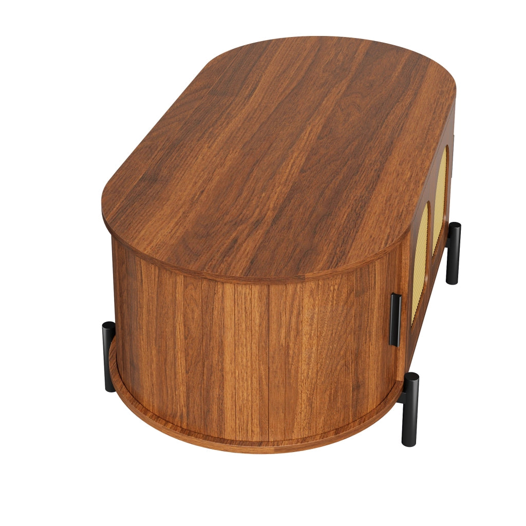 Tavolino da salotto 100x50x40 cm; ante scorrevoli e spazio contenitivo; MDF; noce