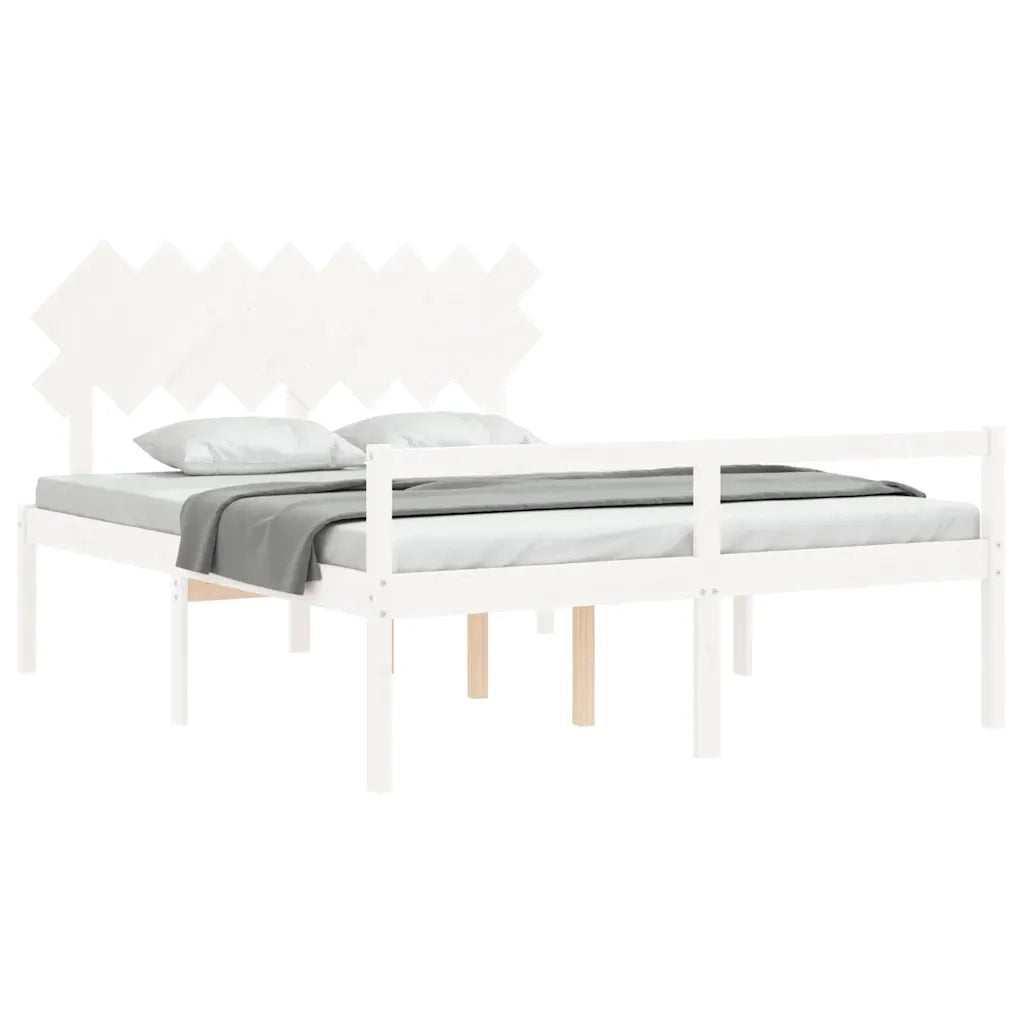 Letto matrimoniale | Letto per adulti | Letto per Anziani con Testiera Bianco 160x200 cm Legno Massello