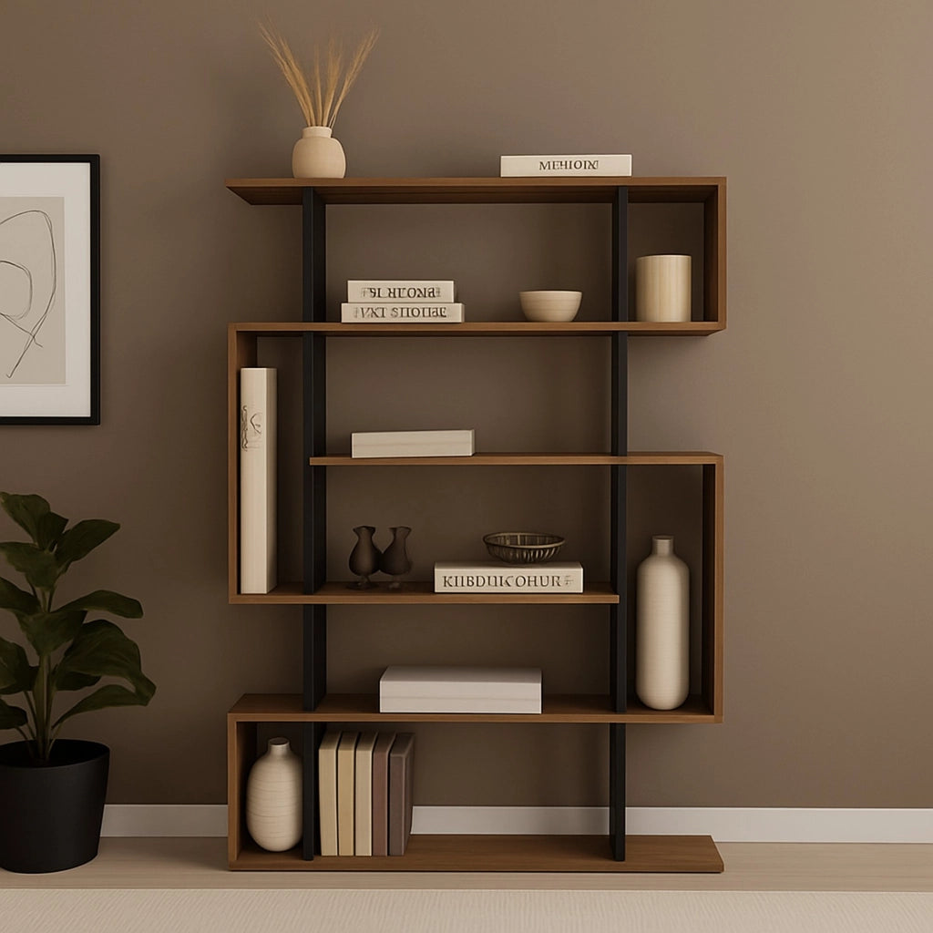 Libreria Agamermis, Scaffale da ufficio, Mobile portalibri, Biblioteca, 110x26h161 cm, Quercia e Antracite
