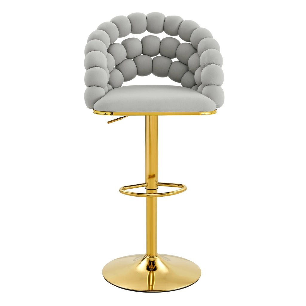 Sgabelli da Bar in Velluto Grigio Set 2 Pezzi ¨C MINIMAL ¨C Schienale a Catena, Struttura Dorata Regolabile