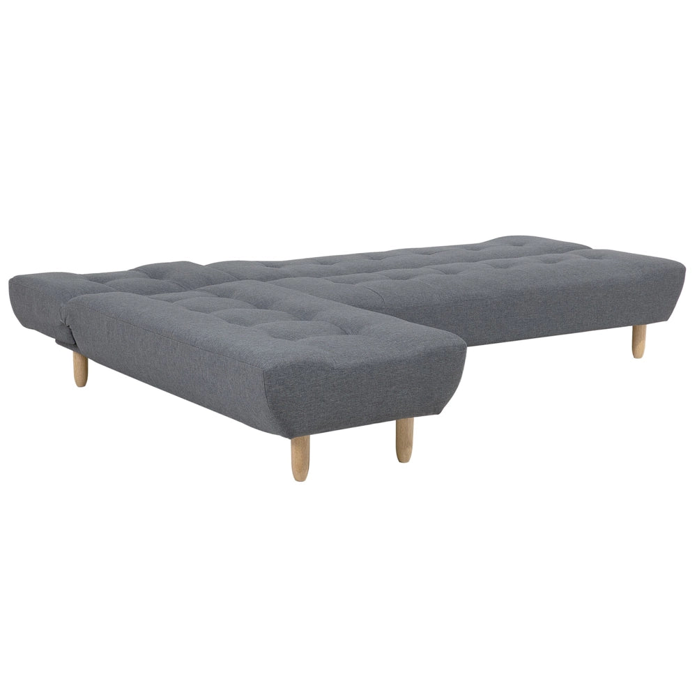 Divano Angolare Rivestimento Tessuto Grigio Scuro Gambe Legno Chiaro Chaise Longue versione destra 4 Posti