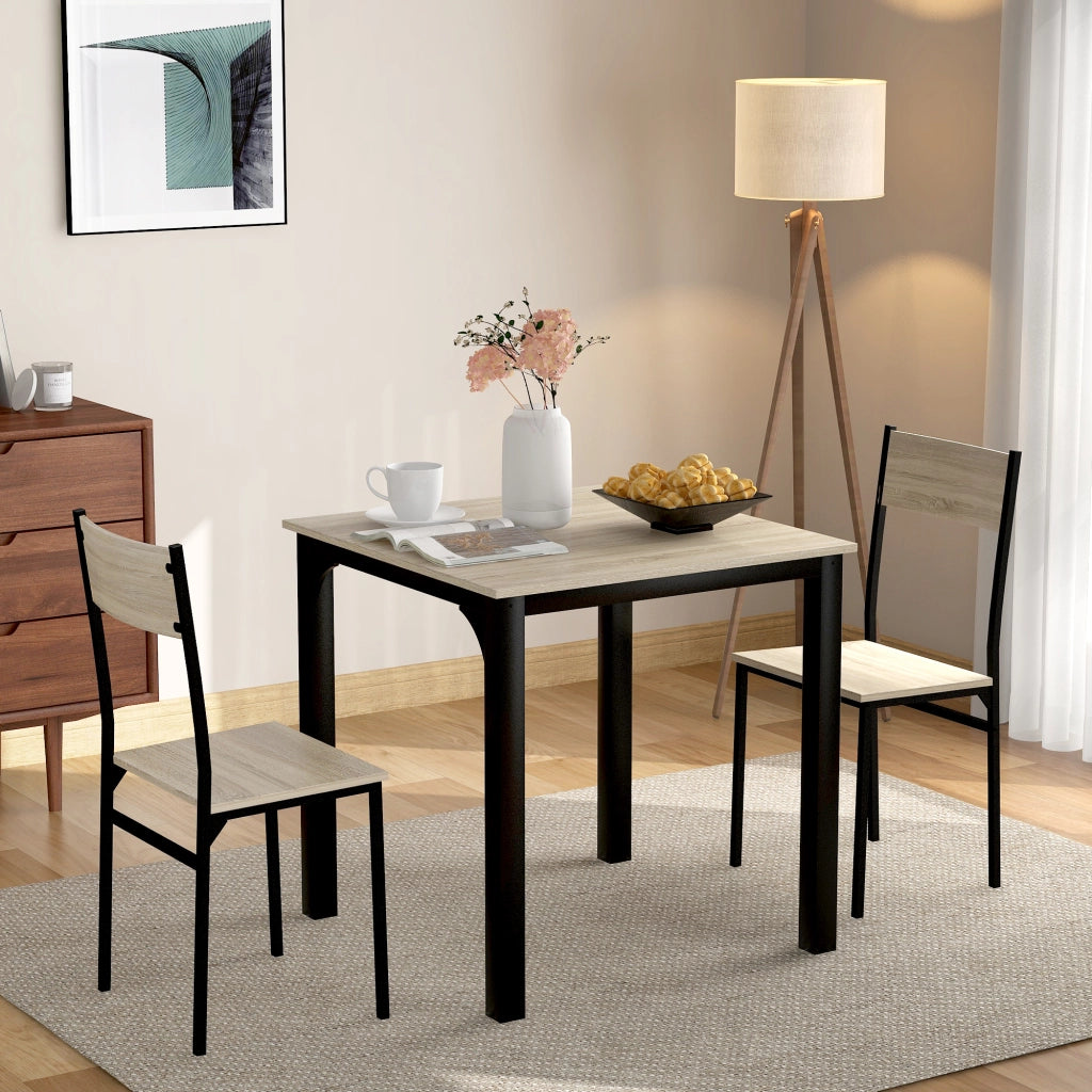 Tavolo da pranzo per 2 persone con 2 sedie, design salvaspazio, per cucina balcone e soggiorno, in MDF e metallo, naturale