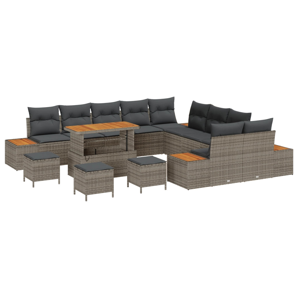 Set di Divani da Giardino  da 14 pezzi con Cuscini Grigio Polyrattan Acacia
