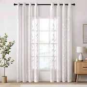 Set di tende a voile trasparente - Disegno foglie - Bella decorazione a maglia - Finestre moderne - H 160 x B 140 cm - Bianco, Set a 2 pezzi