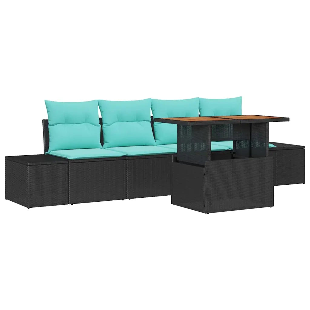 Set Divano da Giardino 5 pz Nero Poly Rattan 3358636
