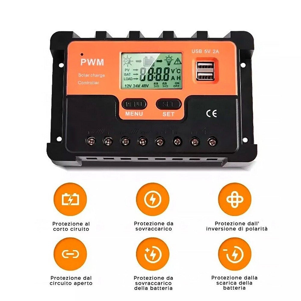 Trade Shop - Regolatore Carica Solare Pwm Q-kz030 Antishock 12v Scarica 30a Con Display Lcd -