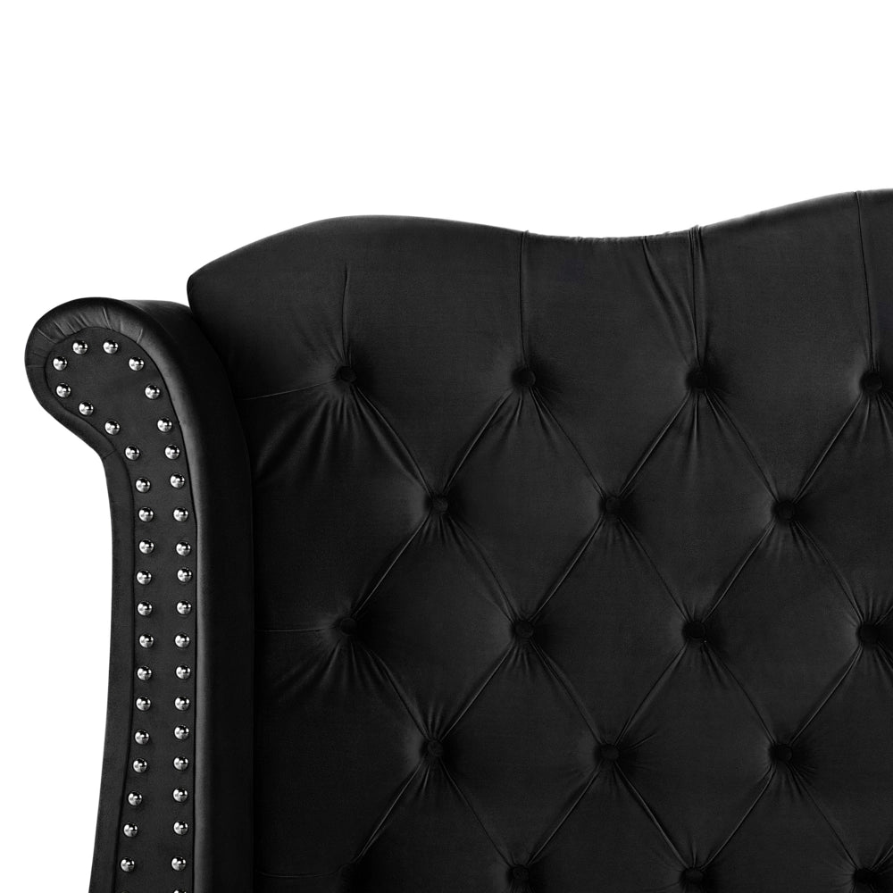 Letto 160 x 200 cm Velluto Nero Base A Doghe Bottone Testiera Trapuntata Testata
