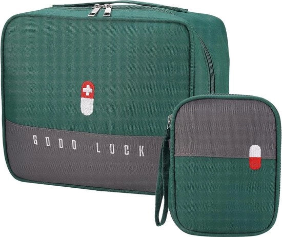 Borsa di pronto soccorso - 2 pezzi - borsa vuota - borsa medica - impermeabile - 2 misure borsa di medicinale da viaggio - Verde - L+S