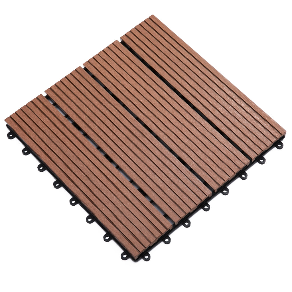 Set 11 Piastrelle per Esterni in HDPE Riciclato ¨C zephmum ¨C 30x30x2.2 cm, Marrone
