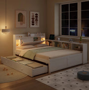 Letto matrimoniale 140x200 cm con contenitore; 2 luci e presa di ricarica bianco