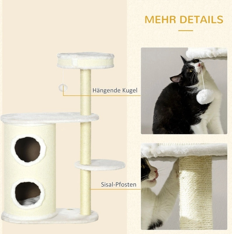 Tiragraffi per gatti con cuccia, gioco sospeso e sisal, 100 cm