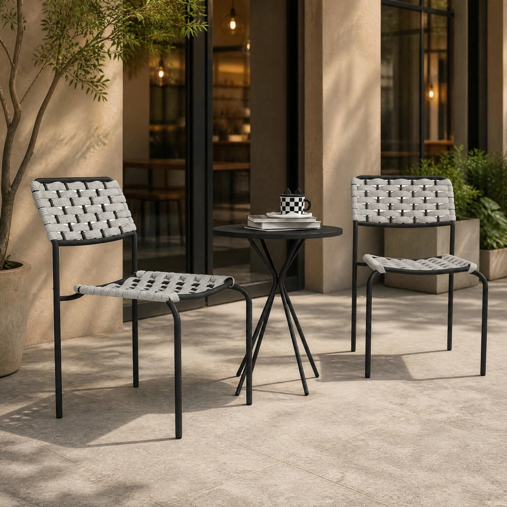 SET DA BISTRO 3 PEZZI 2 SEDIE E TAVOLO Ø48x60 cm GRIGIO ACCIAIO