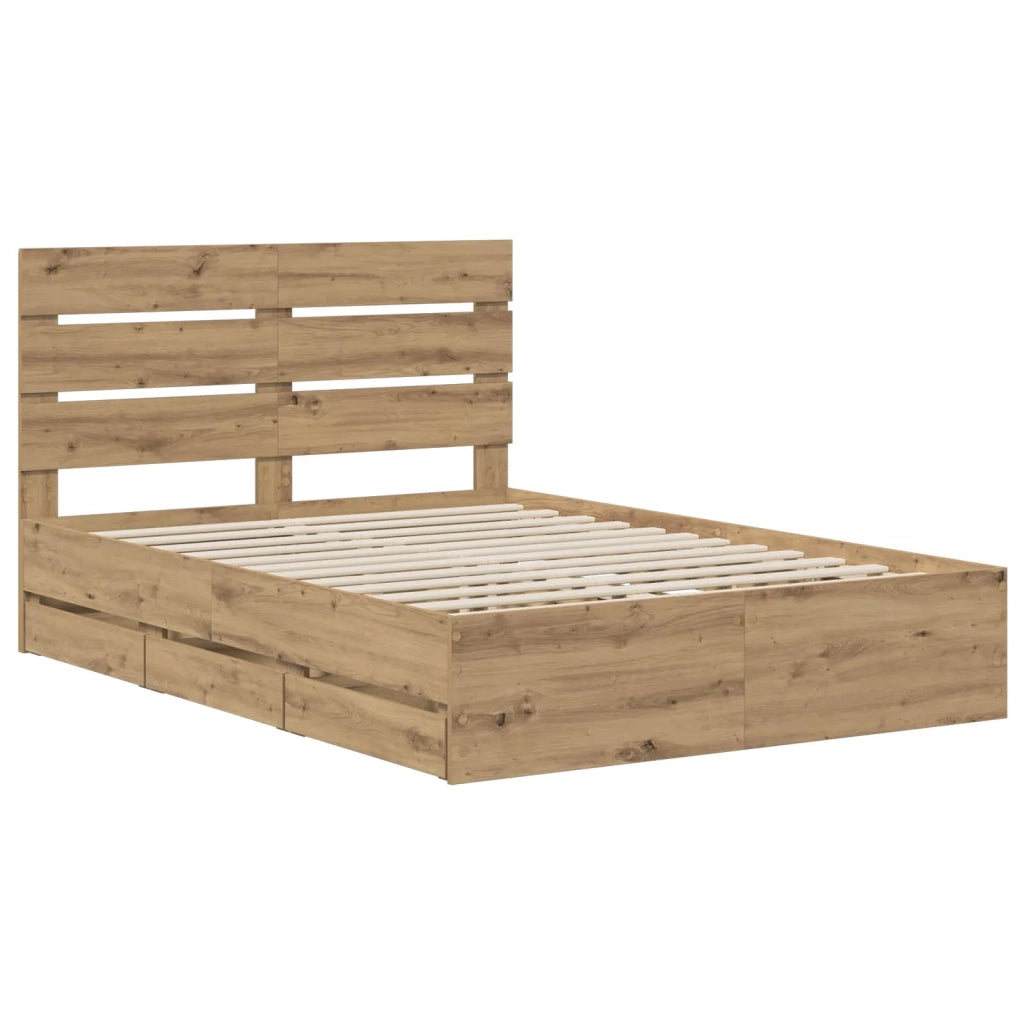 Bed Frame with Storage and Headboard Artisan Oak 160 x 200 cm 3445810