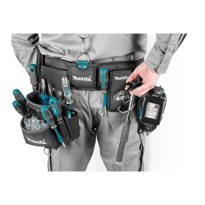 Makita E-15235 Cintura Portaattrezzi 5 Pezzi in Poliestere e Pelle con Tasche Multiple e Imbottitura in Rete Colore Nero Blu
