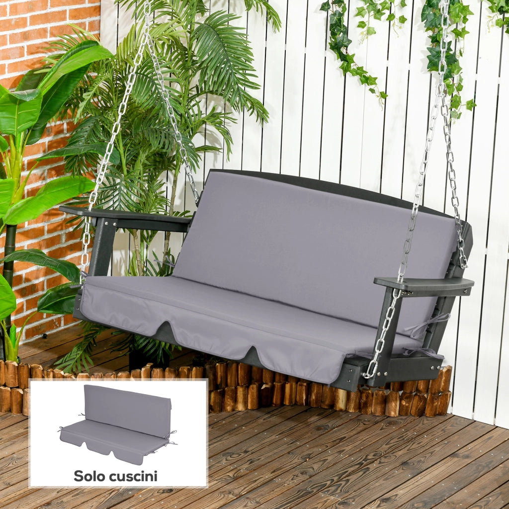 Set 2 Pezzi Cuscini per Dondolo da Giardino 3 Posti con Lacci Grigio Confortevoli e Resistenti 130x45x5 cm