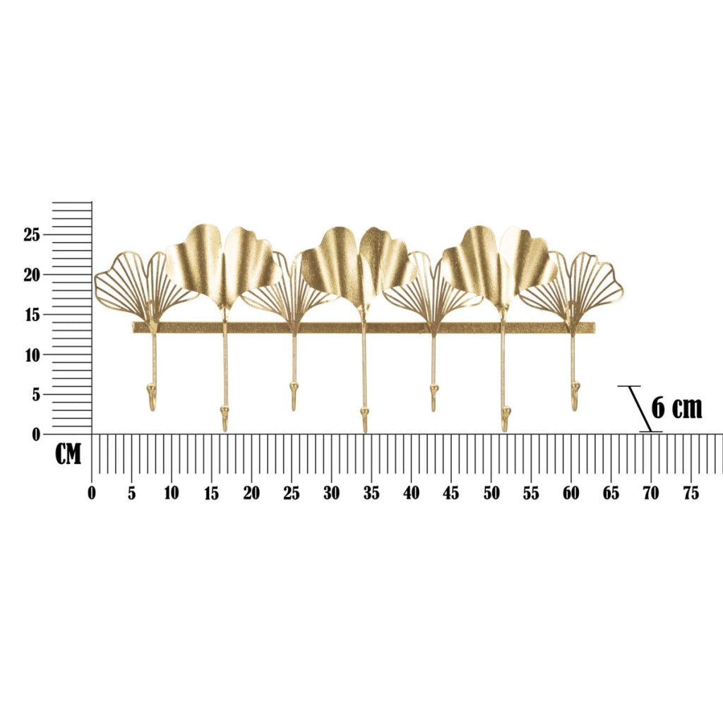 Appendiabiti da Parete Foglia 8, Oro, Metallo, 66,2x6x26,3 cm