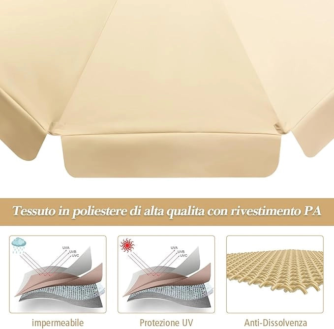 Ombrellone da Giardino, Ombrellone da Esterno con Pulsante Manuale e Inclinazione Regolabile, Protezione UV, Diametro 3M, Ideale per Piscina, Balcone, Giardino