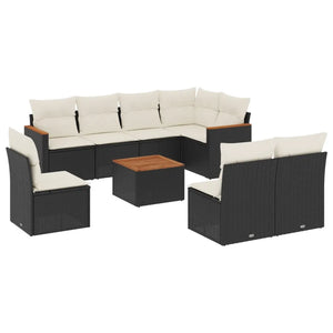 Set Divani da Giardino 9 pz con Cuscini Nero in Polyrattan 3258451