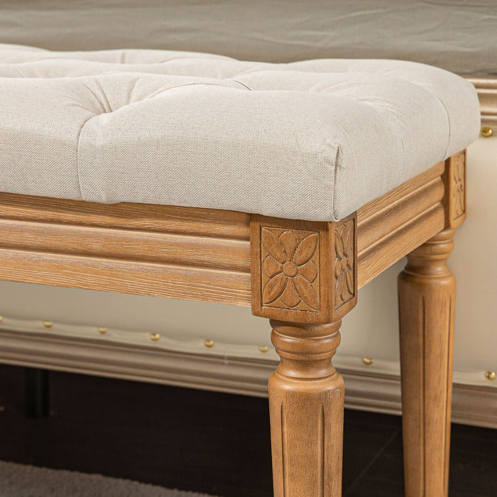 Panca Fondoletto Seduta Trapuntata a Bottoni 120x41x48 cm Crema