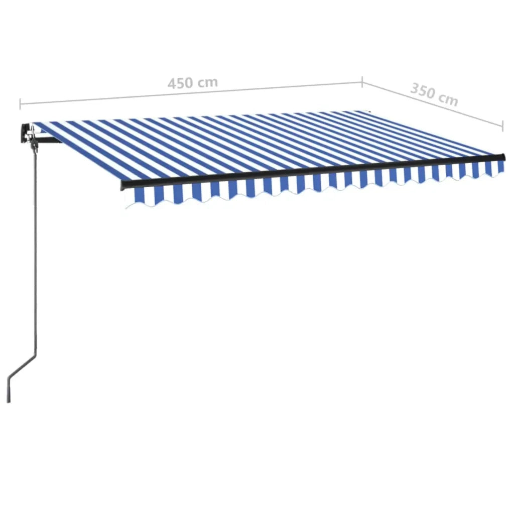 Tenda da Sole Retrattile Manuale con LED 450x350 cm Blu Bianca 3069201