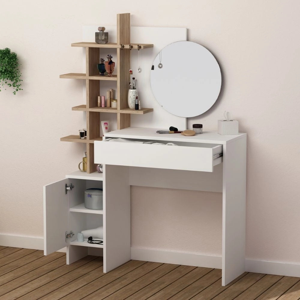 Mobile da Bagno con Specchio 105x35x151 cm in MDF Mup Bianco Rovere