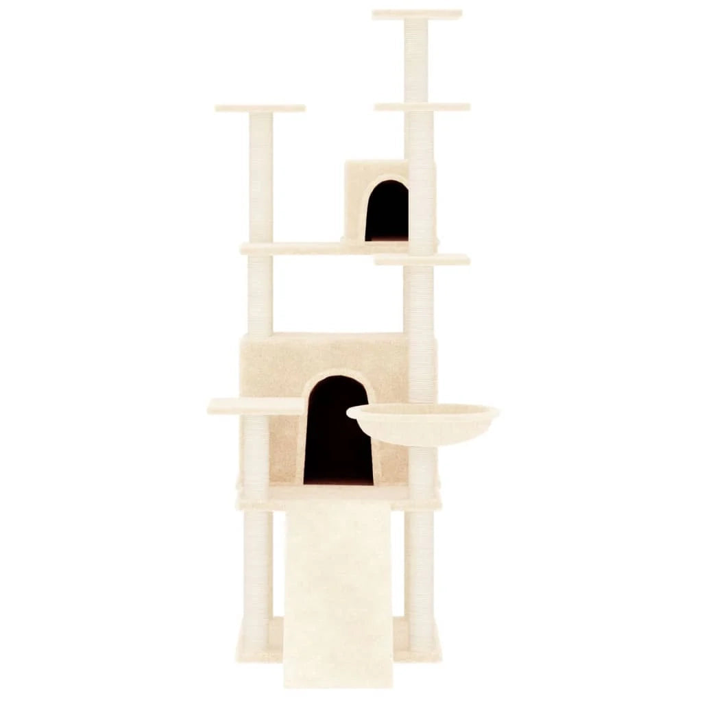 Tiragraffi per gatti torre per arrampicata giocattolo piattaforma per arrampicata con tiragraffi in sisal 154 cm crema 02_0022486