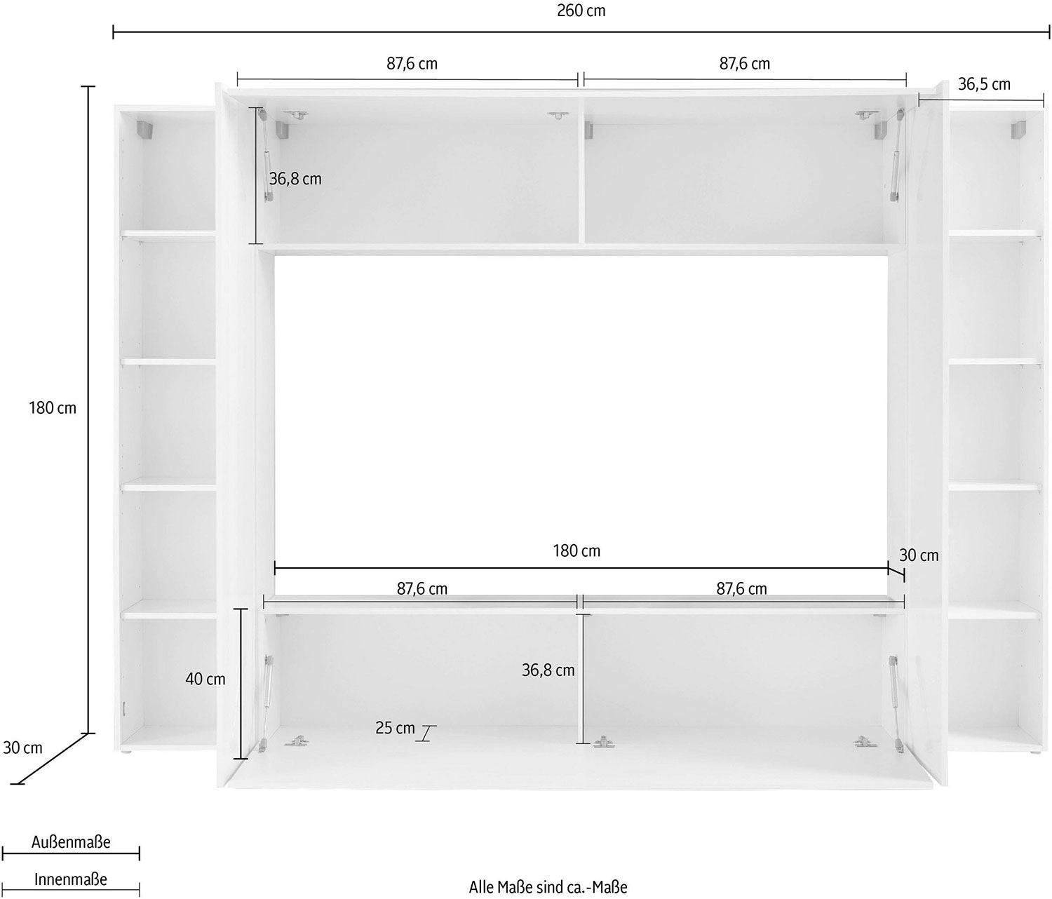 Parete Attrezzata Soggiorno 260x30x180 cm Maruska n°2 Grigio Antracite Opaco