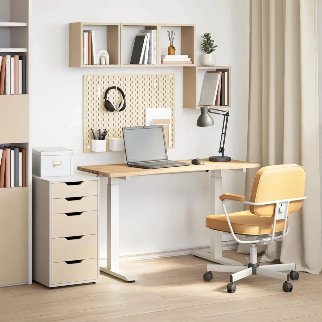 Scrivania con archiviazione Bianco e Naturale 120 x 60 cm 3426545