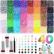 Kit di diamanti in strass XXL con 32.000 pezzi - 40 colori - con 3x 10ml colla - applicazioni per abbigliamento, tazze, scarpe e unghie - pacchetto hobby - 0,3 cm
