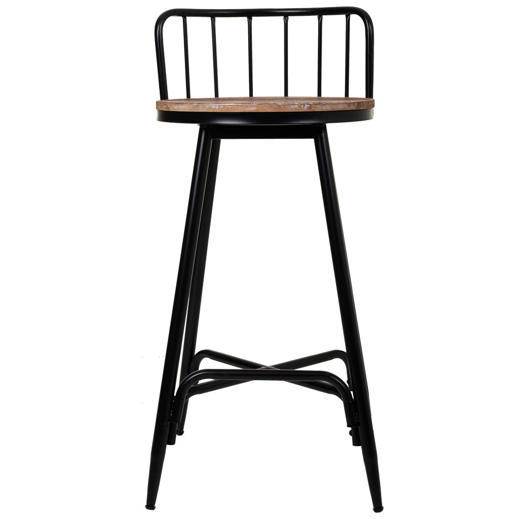 Sgabello con schienale metallo e legno nero 41x41x88
