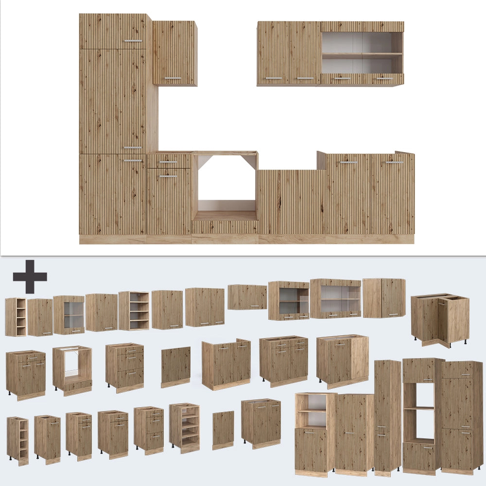 Cucina componibile R-Line Rovere artigianale/Rovere dorato 300 cm, PL Rovere Vicco