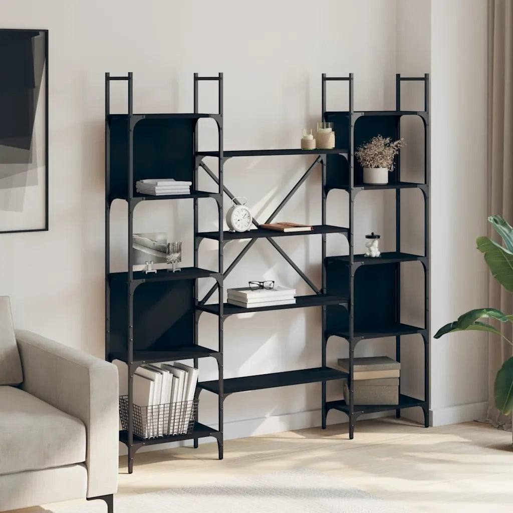 Libreria-Scaffale per Libri-Mobile di Stoccaggio Nera 155,5x24x166,5 cm in Legno Multistrato