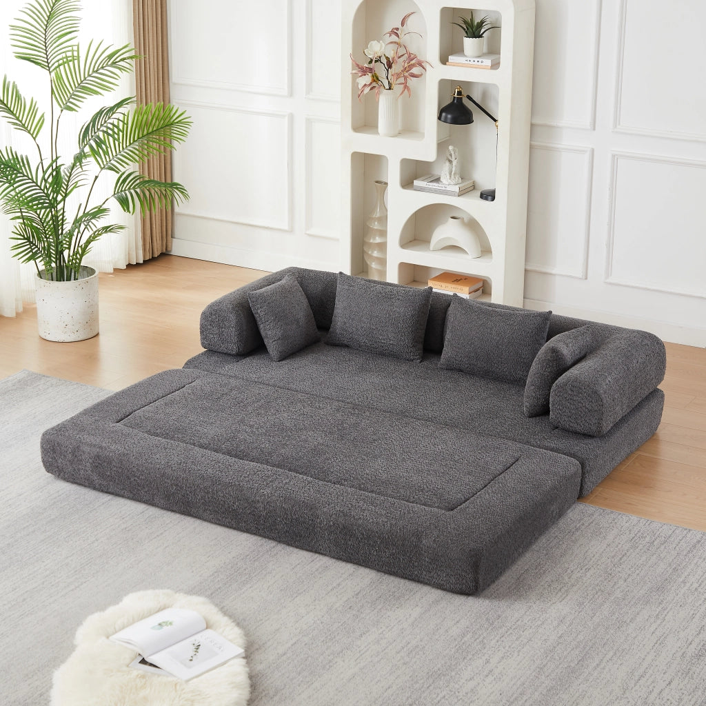 Divano letto modulare 4 in 1 con schienale regolabile in ciniglia grigio