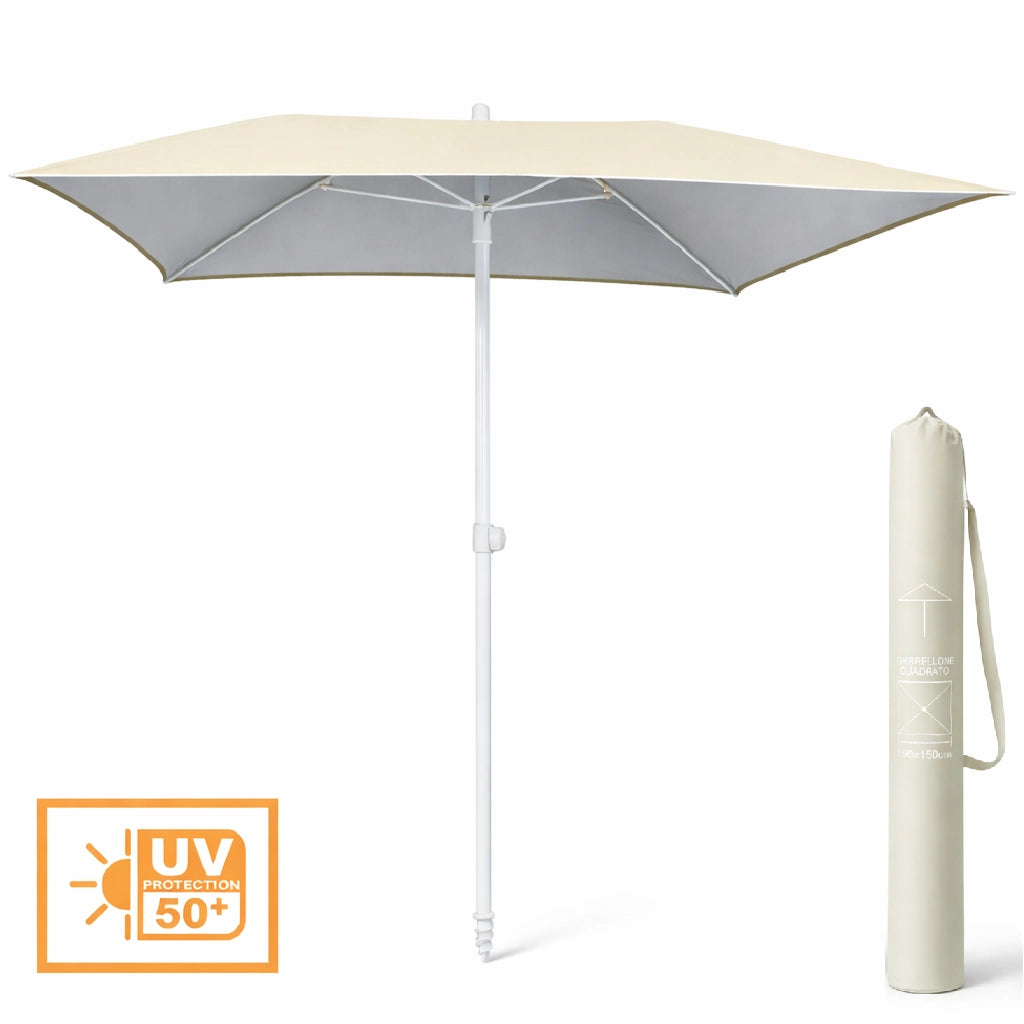 Ombrellone Mare 150x150 Antivento UV50+ Snodo 45° Palo 32 Stecche Fibra Vetro Ecrù