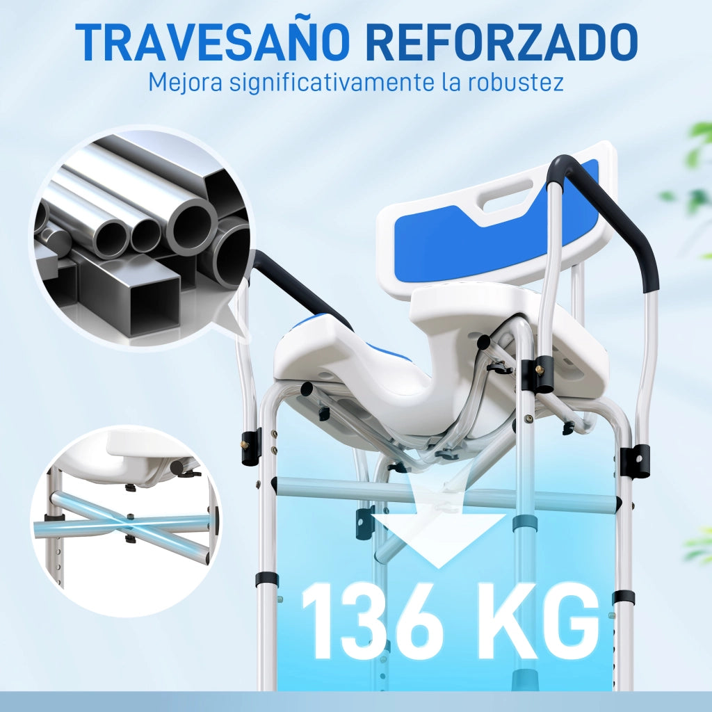 Sedia da Doccia con Braccioli e Schienale Regolabile ¨C zephmum ¨C Blu 136 kg