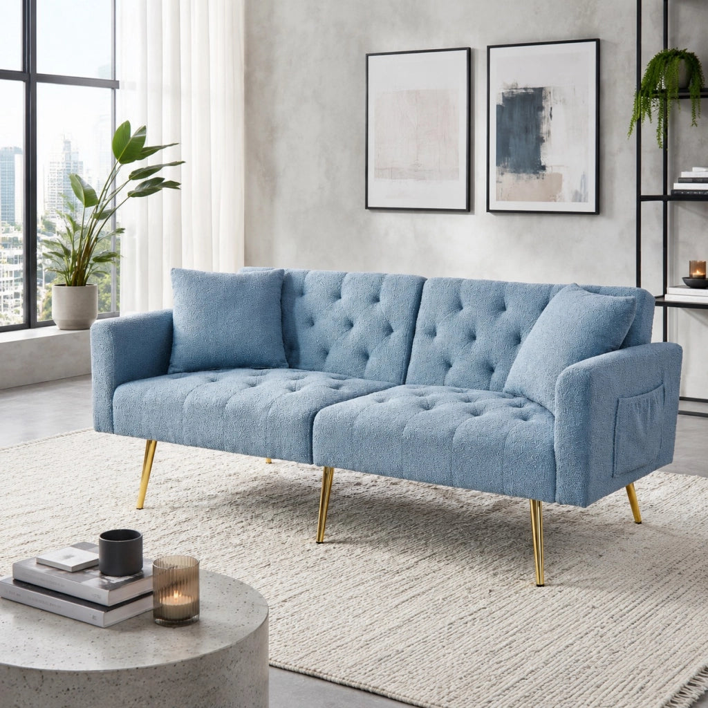Divano 2 posti con schienale regolabile a 3 livelli in teddy blu