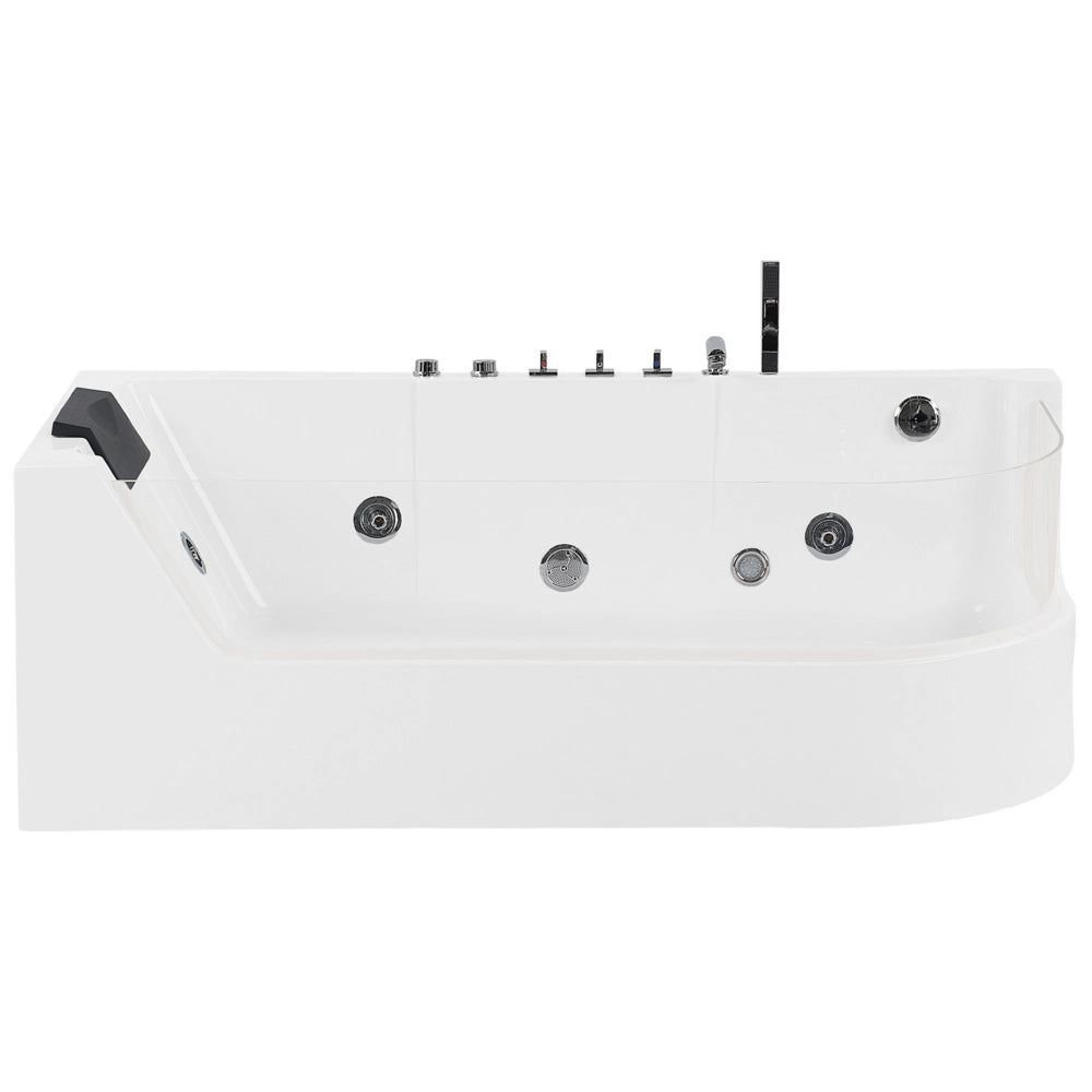 Vasca Idromassaggio Bianco Sanitario Vetro Acrilico Frontale Ecopelle Poggiatesta Illuminazione LED Singola 170 x 85 cm Design Curvo
